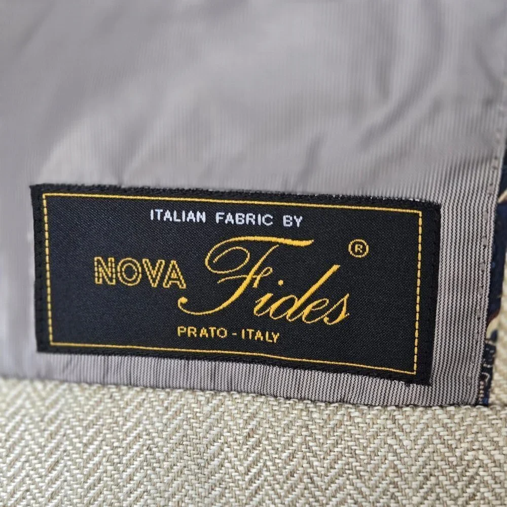 Joseph Abboud Sz 40 Regular 100% Linen Cream Colored Blazer 2 Button Herringbone